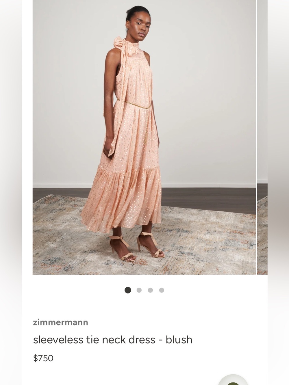 Zimmermann Blush Sleeveless Tie-Neck Dress with Gold Dots